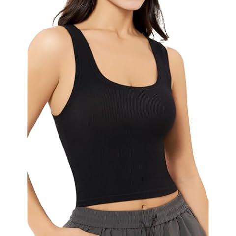 Women’s Basic Sleeveless Crop Top Shirt Ribbed Scoop Neck Casual Summer Clothes Black Cover