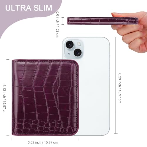 Image of Crocodile Wallets Women Small RFID Blocking Credit Card Holder | Luxury Alligator Faux Leather Thin Bifold Croc Womens Wallet Ladies Mini Purse with Coin Pocket, Purple