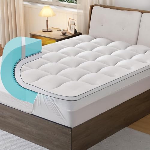 GEMBED 4 Inch Memory Foam Mattress Topper Queen Size - Dual Layer 3 Inch Cooling Gel Memory Pad and 1 Inch Pillow Top Mattress Cover for Back Pain - 60' x 80' x 4'