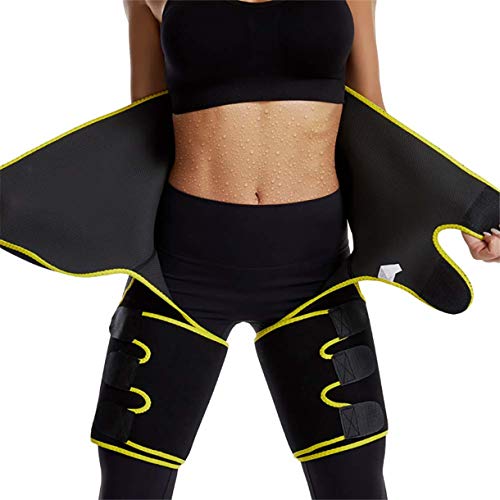 KISSOURBABY Body 3-in-1 Waist and Thigh Trimmer for Women Weight Loss Butt Lifter Waist Trainer Slimming Support Belt Hip Raise Shapewear Thigh Trimmers-Yellow-XL