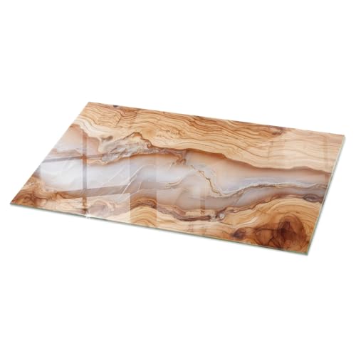 Wallfluent Tablero de Vidrio 120x60 cm Sostenible Placa de Seguridad Protección contra Daños Vidrio Fácil Limpieza Bordes Pulidos Instalación Rápida - Madera Natural con Resina
