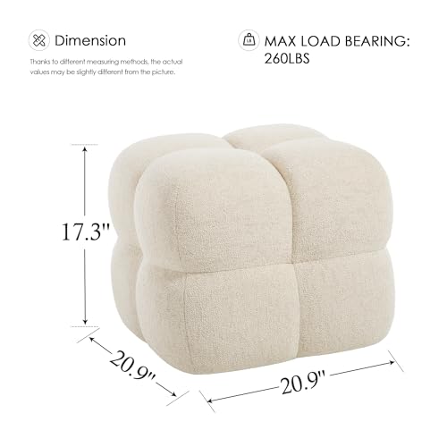 Image of Zesthouse Square Pouf Ottomans Set of 2, Modern Backless Vanity Chair for Bedroom, Beige Linen Foot Rest for Couch, Upholstered Tufted Footstool, Poofy Fabric Ottoman Coffee Table for Living Room