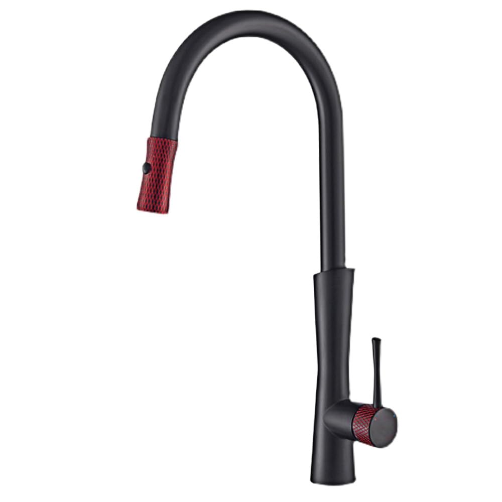 Rubinetto per lavello con Doppia Uscita in Rame, Raffreddamento e Riscaldamento dell'Acqua, Doppio Controllo, Design con Maniglia Singola, Nero, Rosso