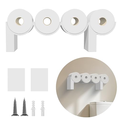 Hokkieam Poop Toilet Paper Holder Stand with Shelf 3D Printed Funny Bathroom Decor White Cute Quirky Wall-Mounted Storage for Toilet Paper Rolls Ideal Gift for Boys and Girls