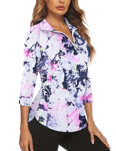 Image of Cucuchy Style Womens Golf Shirt 3 /4 Sleeve Quarter Zip Workout Tennis Tops Quick Dry UPF 50+ Shirts