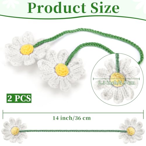 2 PCS Crochet Daisy Car Accessories for Women, Car Rearview Mirror White Flower Hanging Accessories, Handmade Cute Cars Accessory for Women Aesthetic, Cars Interior Decor Accessory Gift (White)