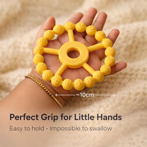 Image of Cubkins Silicone Ring Teether for Babies 3-12 Months | BIS Certified, BPA Free, Food Grade | Teething Ring for Soothing Gums | Zero Plastic | Easy Grip Baby Teething Toy (Lemon)
