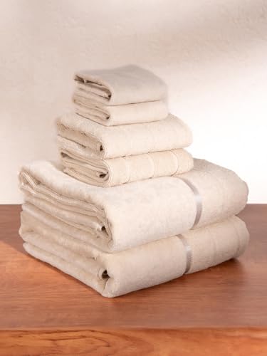 Image of DAMENSCH 100% Cotton Towels, Super Soft Towels Set, Ultra Absorbent Towel for Women, Quick Dry Face Towel for Men, Long Lasting Colours Bath, Hand and Face Towels-Serene Beige II