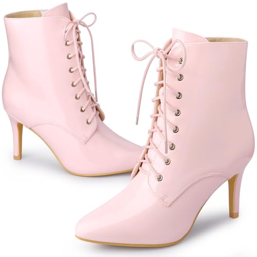 Allegra K Women's Lace Up Boots Pointed Toe Stiletto Heel Ankle Boots