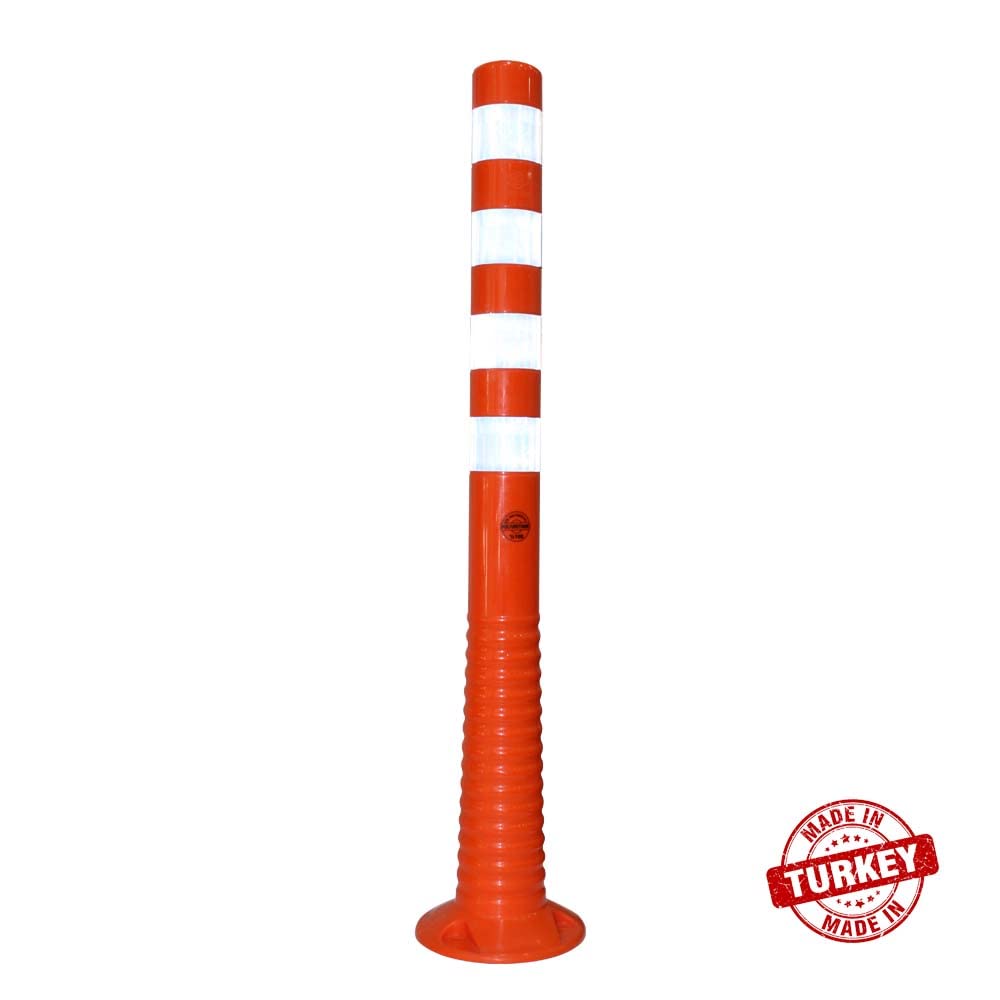 Poteau de signalisation pour la sécurité routière 100 x 8 cm | Guide flexible réfléchissant orange résistant aux chocs avec vis et ancrage à ressort incassable