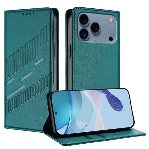 Protection iPhone 17 vert étui portefeuille cuir mince à rabat