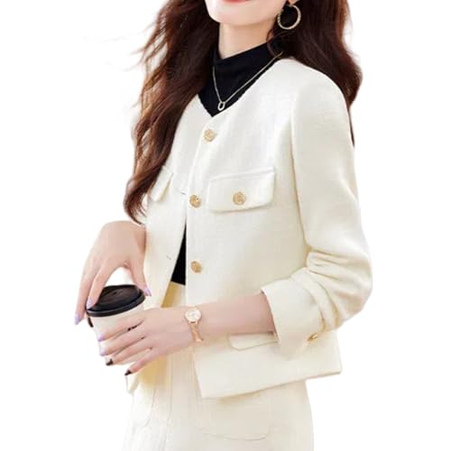 Women's Floral Long Sleeve Round Neck Jacket Business Casual Tweed Jacket Tops
