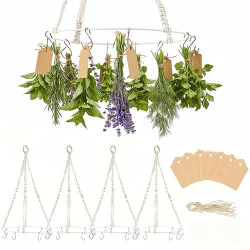 Threehoney 4Pack Herb Drying Rack with 32 Hooks, Hanging Drying