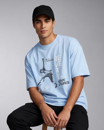Image of Nobero Men's Oversized Graphic T-Shirt for Men | Soft Cotton | Drop Shoulder Relaxed Fit | Printed Casual Tshirt for Men