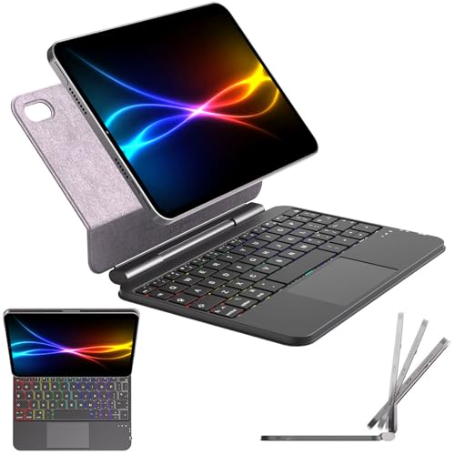 TECHGEAR Magische Tastaturhülle für iPad Mini 7 (A17 Pro) und iPad Mini 6, schlanker, magnetischer, schwebender Ständer, Bluetooth QWERTY, Multi-Touch-Trackpad, 7-farbige Tastatur mit