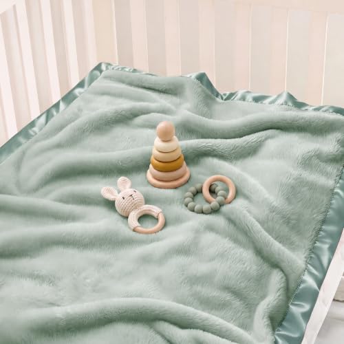 Image of Pro Goleem Fleece Baby Blanket with 2 Inch Satin Trim Soft Anti-Static Plush Blanket for Boys and Girls Christmas Baby Gifts for Babies 30''x40'',Sage Green