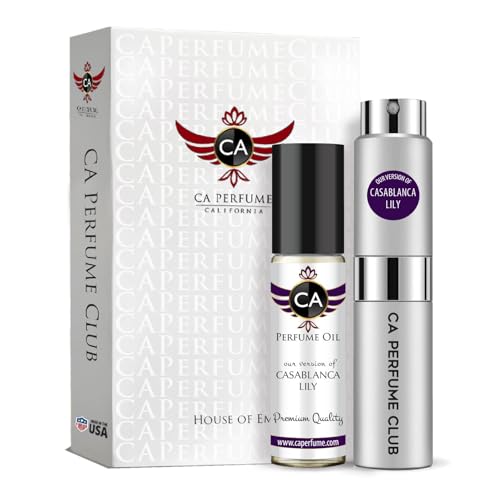 CA Perfume Duo Impression of Casablanca Lily Women & Men Sprayer + Body Oil Roll-On Bottles 0.27 Fl Oz+0.33 Fl Oz