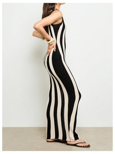 Milumia Women's Striped Knit Maxi Tank Dress Crew Neck Sleeveless Long Bodycon Dresses2