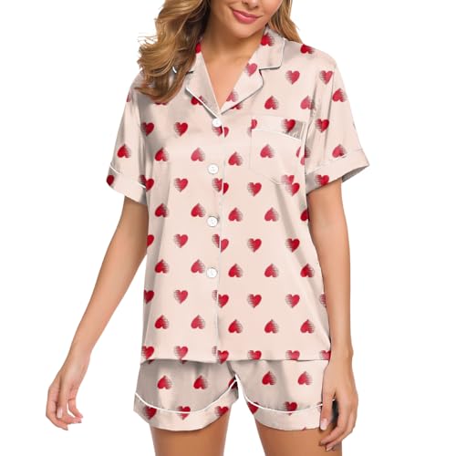 Genérico Pijamas Verano Mujer - Conjunto De Pijamas De SatéN De Seda para Mujer Conjuntos De Pijama De Dos Piezas Ropa De Dormir Conjuntos De Pijama con Botones Camisones Manga Corta Mujer