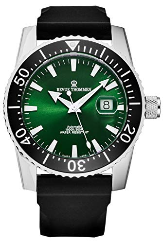 Revue Thommen Men's 17030.2524 'Diver' Green Dial Rubber Strap Swiss Automatic Watch #TOP5