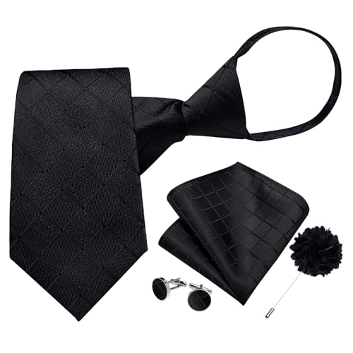 Image of DiBanGu Mens Zipper Tie Silk Pre-Tied Necktie with Gift Box