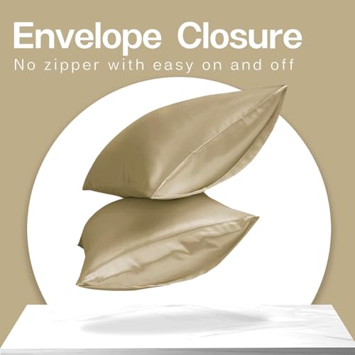 Image of MR&HM Satin Pillowcase for Hair and Skin, Silk Satin Pillowcase 2 Pack, Standard Size Pillow Cases Set of 2, Silky Pillow Cover with Envelope Closure (20x26, Golden Bronze)