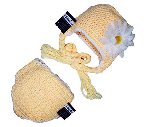 Image of BabyMoon (Set of 2 Sunflower Shorts & Cap Soft Knitted Crochet New Born Baby Photography Photoshoot Props Costume|Yellow