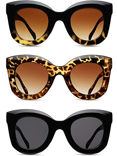 Frienda 3 Pieces Butterfly Sunglasses Oversized Cat Eye Sunglasses Vintage Retro Eyewear for Women