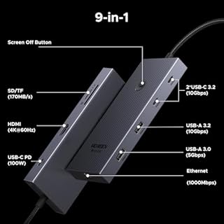 UGREEN USB C Hub, 9-in-1 4K@60Hz HDMI to USB-C Adapter, 1Gbps Ethernet, 170MB/s SD/TF, 3x 10Gbps USB-A/C Ports, 100W PD, 30cm Cable, Aluminum Compact Laptop Docking Station for MacBook, HP, Dell, iPad