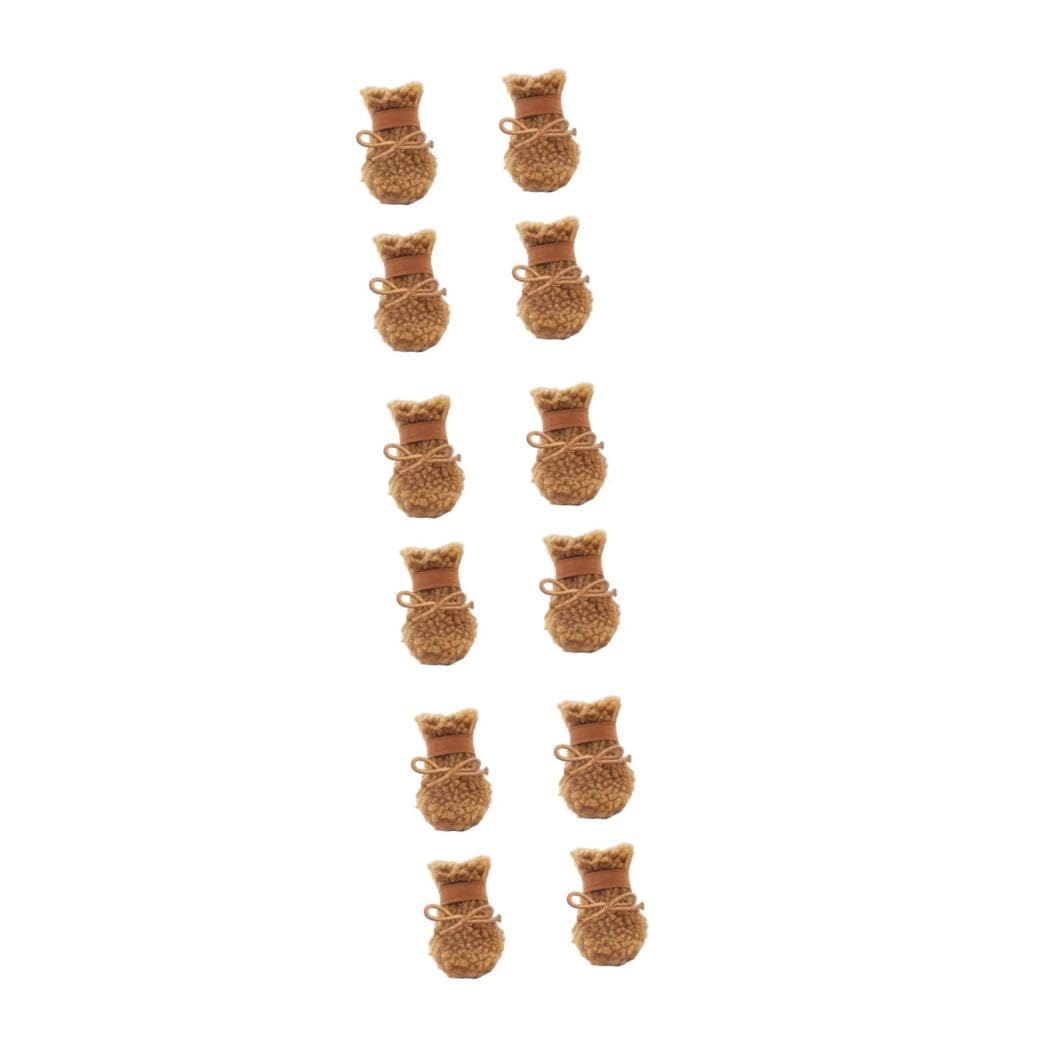 FRCOLOR 12stücke Teiliges Hundeschuhe rutschfeste Winterstiefel Für Hunde Mit Dickem Plüsch Braun Pfotenschutz Für Schnee Und Kälte Für Drinnen Und Draußen