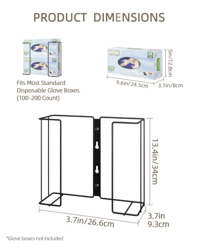 Image of Gloves Holder Wall Mount, 2-Box Capacity Metal Glove Dispenser Rack, Black