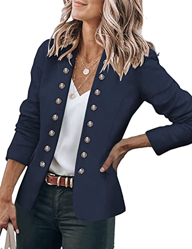 GRAPENT Women's Business Casual Buttons Pockets Open Front Blazer Suit Cardigan