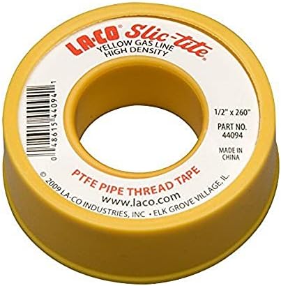 LA-CO 44094 Slic-Tite PTFE Gas Line Pipe Thread Tape, Premium Grade, [260" Length, 1/2" Wide], Yellow
