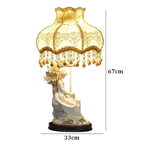 lamp French Country Table Lamp for Girls Bedroom 26.4" Tall Large Rustic Cottage Coastal Table Lamp Farmhouse Ceramic Nightstand Bedside Lamp Vintage End Desk Lamp for Living Room Home Office - Image 3