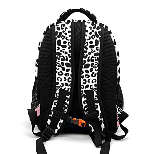 Leopard Print Pink Black Bow Backpack Multifunctional Waterproof Laptop Bag for Travel Gift3