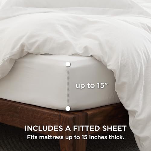 Image of Bedsure Duvet Cover Full Size with Fitted Sheet - 4 Pieces Prewashed Polyester Extra Soft Bedding Set, Includes 1 Duvet Cover 80x90 Inches with Zipper Closure, 2 Pillow Shams, 1 Fitted Sheet, White