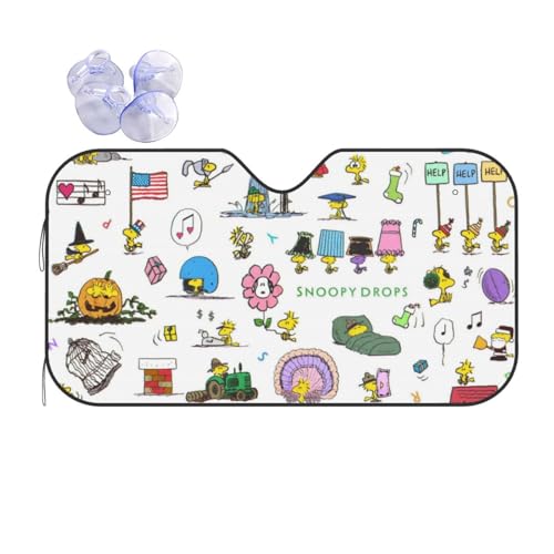 スヌーピー サンシェード 車 フロントサンシェード 軽自動車 かわいい キャラクター 遮光 断熱 劣化防止 吸盤2個付 簡単着脱 折り畳み式 コンパクト収納 UVカット 選べる2サイズ