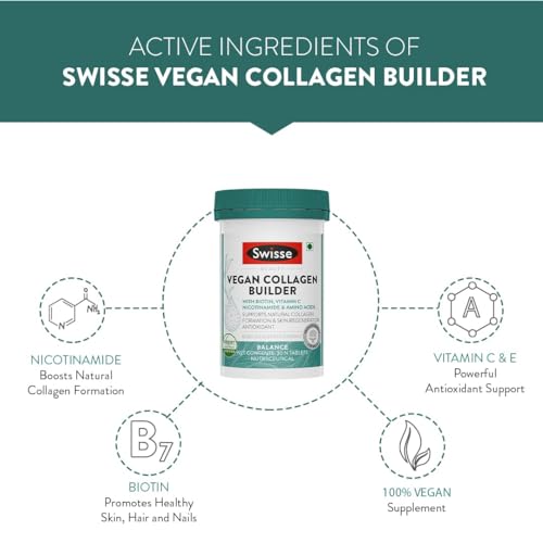 Swisse Vegan Collagen Builder with Biotin & Vitamin C, Supports Natural Collagen Formation & Skin Regeneration (Vegan Certified) - 30 Tablets (For Both Men & Women) Australia’s No.1 Beauty Nutrition Brand