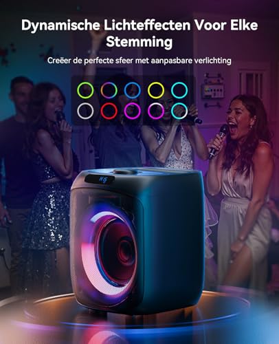 Bluetooth Karaokemachine 400W met 2 Draadloze Microfoons, LED Partyverlichting, TWS, AUX, FM, Opnamefunctie, Draagbare Luidspreker met Lange Batterijduur, Ideaal voor Feesten, Kinderen & Volwassenen - Afbeelding 5