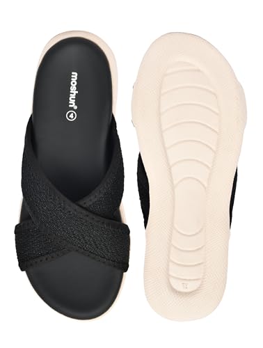 Image of Moshun Criss Cross Sandals for Women & Girls | Multi Strap & X Strap Flat Sandals, Bounce Back Technology Footbed with Adjustable Strap, Anti-Slip Sole | Lightweight Daily Wear Casual Slip-On Sandals
