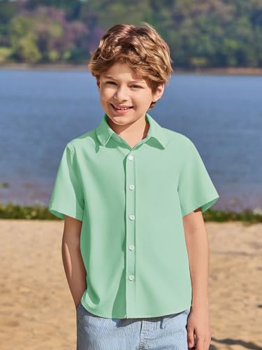 Image of Haloumoning Boys Short Sleeve Dress Shirts Button Down Formal Uniform Shirt
