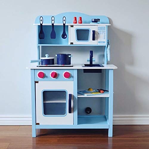 Kitchen Toy Kids Play Kitchen Set With Microwave Oven, Hooks, Stove And Removable Sink, Educational Children Pretend Kitchen Toy For Nursery And Kindergarten (Color : Blue, Size : 60x30x85cm)