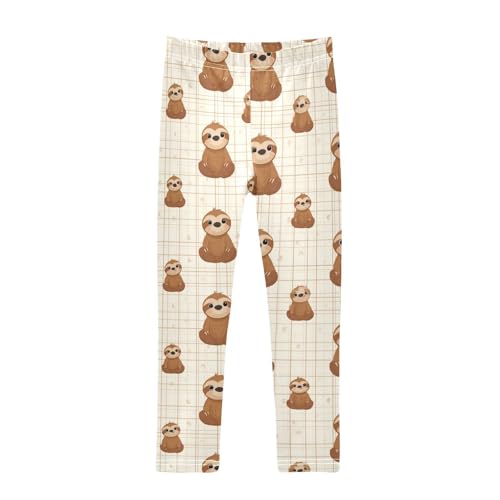 Girls Leggings Brown Sloth Plaid Kids Length Leggings Pants Athletic Yoga Pants Toddler Tights Trousers 4T