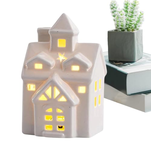 TADAYIM Casas de Navidad de cerámica | Casa de cerámica con luz, decoraciones de mesa de Navidad, para casa de vacaciones, estante de repisa interior, fiesta, exhibición de temporada de granja