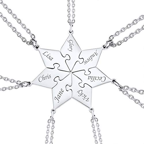 U7 Custom Friendship Necklace for 7 Women Stainless Steel Rolo Chain Personalized BFF Puzzle Piece...