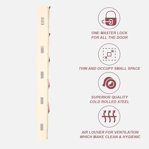 Image of Metal Shoe Rack Wall Mounted for Home with Central Locking 5 Door 28 inch Wall Mounted Metal 15 Pair Shoe Rack Cabinet Pre-Assembled Rack Shelves 3 Year Warranty (Pink & Ivory)