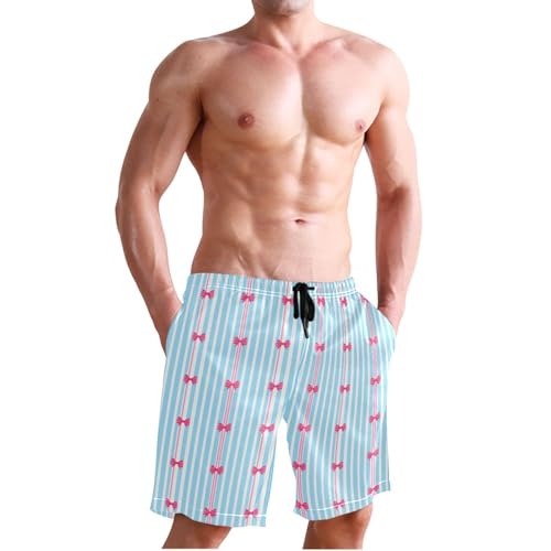 Quick Dry Stripes and Bows Men's Swimming Shorts Swim Trunks with Mesh Lining Beach Wear - S3