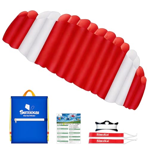 2,5 m, Tapis de cerf-Volant à Deux Couches, pour Enfants et Adultes, 2 x 25 m sur treuil avec Passants, cerf-Volant à partir de 8 Ans (Rouge et Blanc)