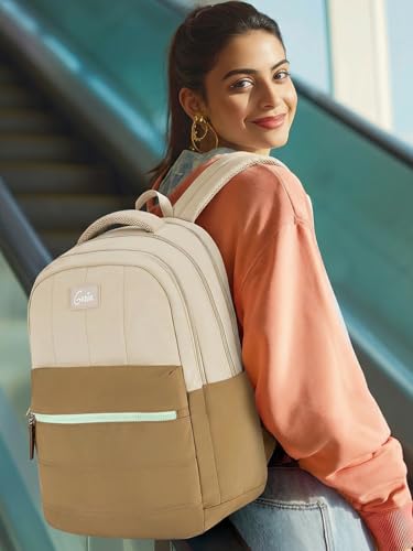 Image of Genie Marshmellow School Backpack For Girls |19 Inch-36 Litres With Laptop Sleeve, Rain cover, Three Compartments, |Best for Books, Water Bottles, Stationery, Laptop, Lunch Box & Essentials - Brown