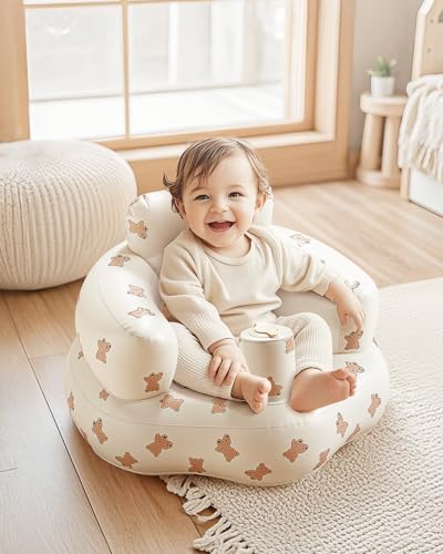 Image of Inflatable Baby Seat for 3-36 Months, Portable Blow Up Infant Seat with Built-in Air Pump, Learning to Sit & Feeding Chair for Infants & Toddlers (Bear)
